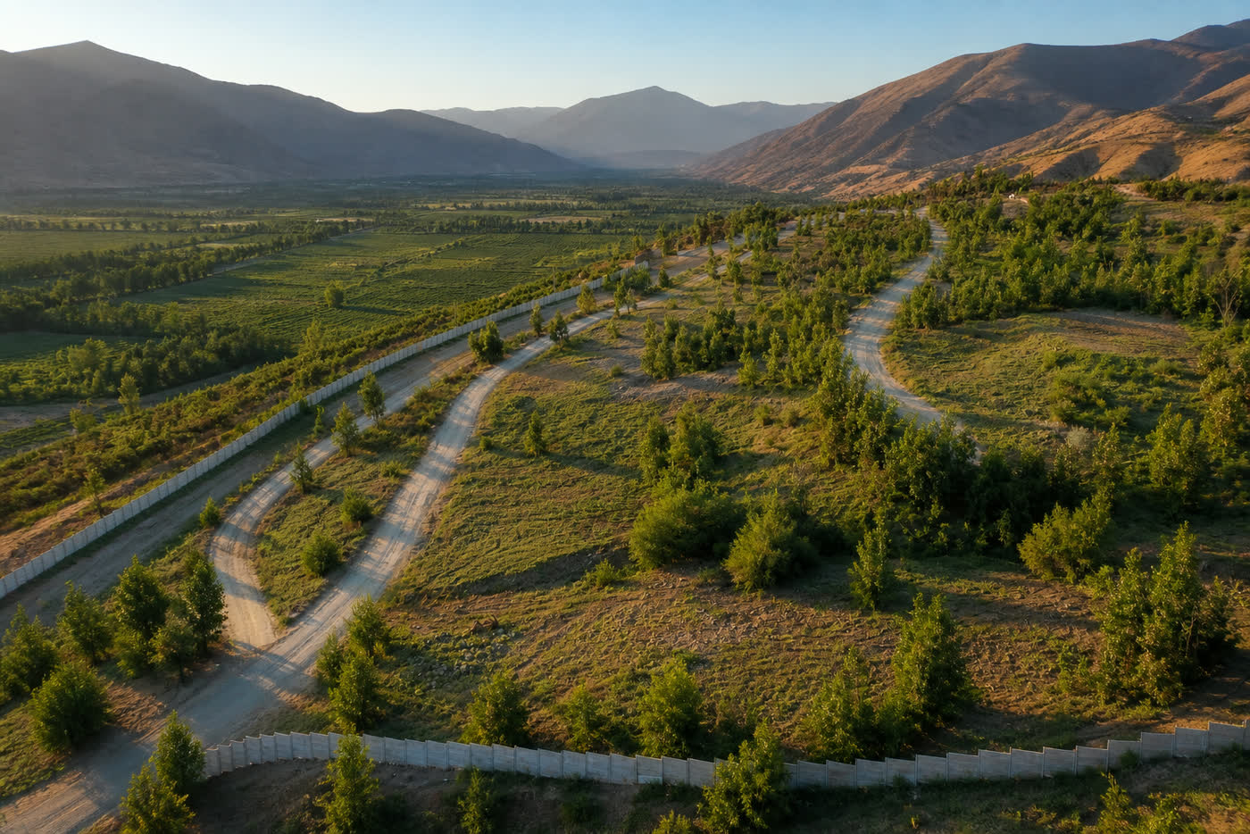 Las plataformas del proyecto con el valle al fondo